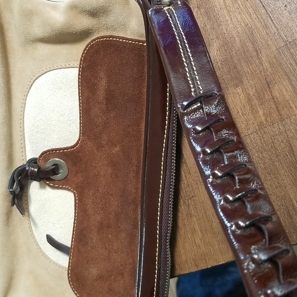 Francesco Biasia Leather Suede Shoulder Bag Cream and Brown Dark Brown Detail - Picture 4 of 8